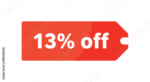 Vivid red tag boldly stating '13% off' in white, ideal for attracting consumer attention to sales and special pricing, signifying great savings on