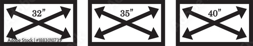 smart tv screen sizes icon set. 32, 35, 40, 45, 50, inches. Screen Symbol. Computer monitor. Screen inches size. High resolution. Isolated vector. High quality