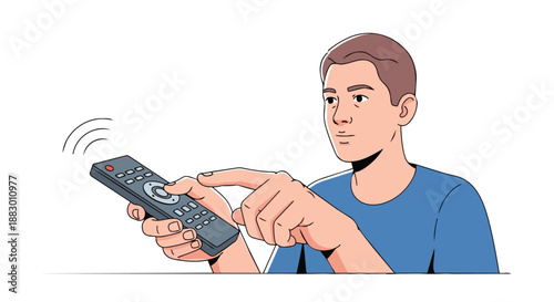 This compelling illustration features an individual adeptly navigating a sleek remote control, symbolizing modern technological interaction and