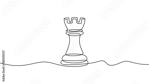 minimal line art chess rook illustration, simple outline strategy game piece, modern hand drawn chess symbol for leadership and planning concepts