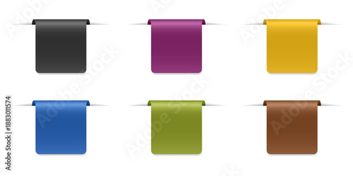 Set of rounded bookmarks. Folded sheets of paper. Multicolored labels with shadows