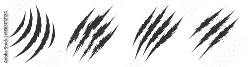 Claw scratch slash marks grunge vector texture distressed jagged slashes rough abstract tear marks dynamic sharp outlines damage pattern on transparent background