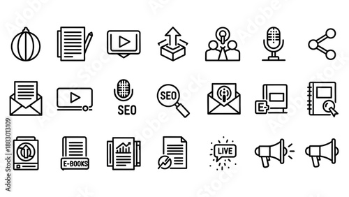 Collection of digital marketing icons.