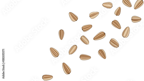 Scattered natural sunflower seeds showing their distinctive striped patterns, ideal for healthy eating and organic product themes, perfect for