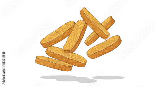 Floating golden fermented soybean blocks presenting a healthy plant-based protein meal component, culinary delight for vegan cooking and nutritious