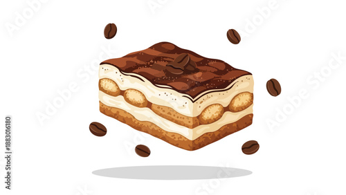 Exquisite layered tiramisu dessert with floating coffee beans a delicious illustration
