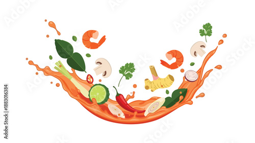 Vibrant Asian cuisine ingredients exploding in a delicious splash for food imagery.