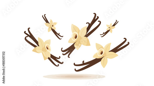An exquisite illustration showcasing delightful vanilla pods intertwined with delicate blossoms creating a visually appealing and aromatic natural