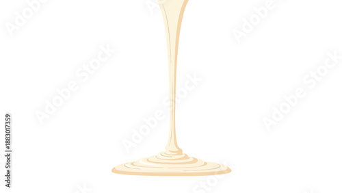 Smooth creamy liquid pouring down and creating a graceful spiral puddle at the base against a clean white background, depicting a sweet delicious