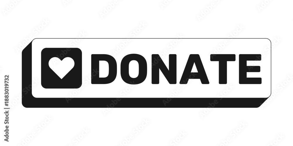 Obraz premium Donate rectangle UI web button. Charity support. Financial contribution. Give donation. Fundraising prompt. Black and white clickable bold element. CTA for social media, streaming. Rubik font used