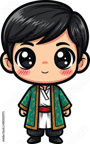 Cute Anime Boy in Traditional Persian Outfit, Kawaii Style