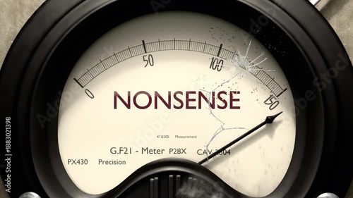 Nonsense meter showing big levels of nonsense. Dangerously increasing high values of nonsense, critical overload. Too much, off the charts. Max nonsense