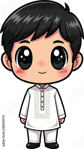 Cute Chibi Boy Wearing Traditional Barong Tagalog, Filipino Culture, Cartoon Style