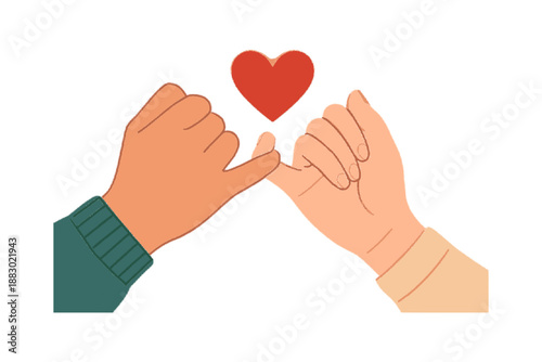 Pinky promise with a heart: a symbol of love, friendship, and commitment isolated on white background