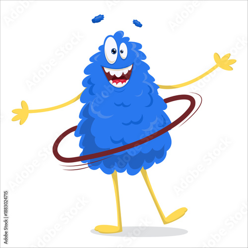 A cute vector monster doing sports. Monster, vector, sports, yoga, relaxation, chilling