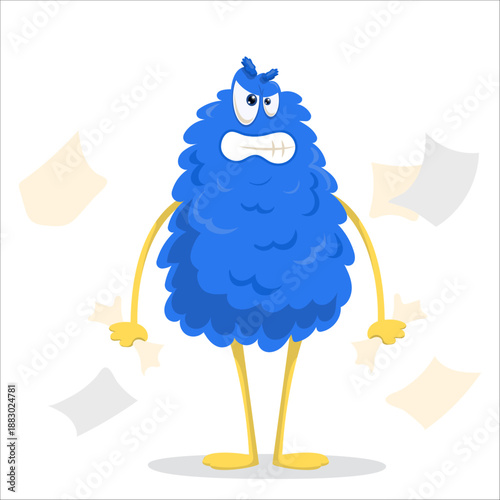 A cute vector monster tired at work. Monster, vector, work, burnout, stress, anger, fatigue
