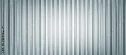 Acrylic ribbed glass texture background. Blue fluted plastic panel with blurry light reflection.