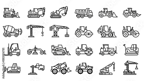 Collection of Heavy Machinery and Equipment Icons.