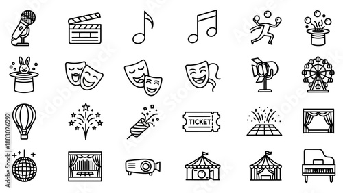 Collection of Entertainment Icons and Symbols.