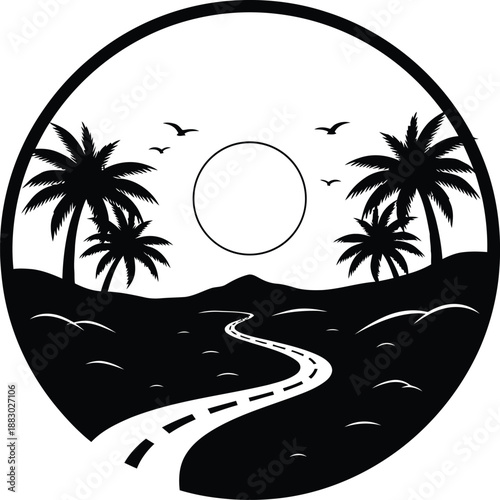 Islamic Desert City Emblem in Circular Composition