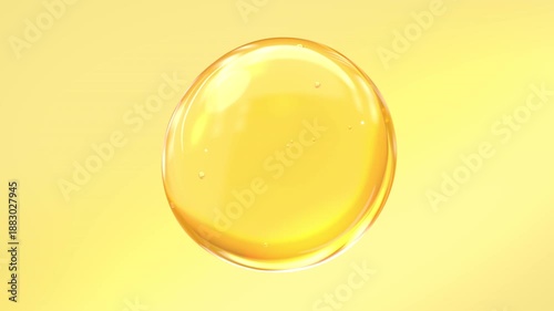 Seamless Loop of Yellow Oil Drop with bubbles inside with Alpha Channel. Abstract Fluid Motion Background, Isolated Element.