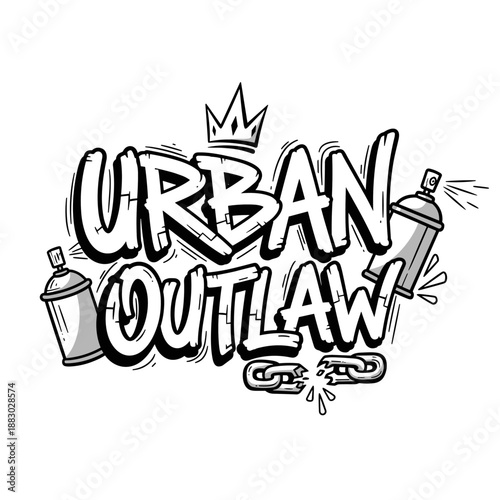 Urban Outlaw Graffiti Art with Spray Cans and Broken Chains.