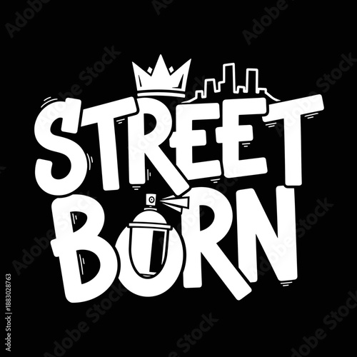 Street Born Graffiti Art with Crown and Cityscape.