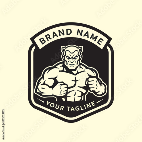 Muscular Cartoon Character Logo Design Element.
