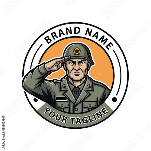 Military Soldier Saluting Emblem Logo Design.