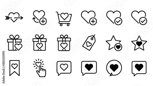 Collection of love heart icons.