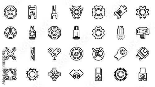 Collection of Mechanical Gears and Machinery Icons.