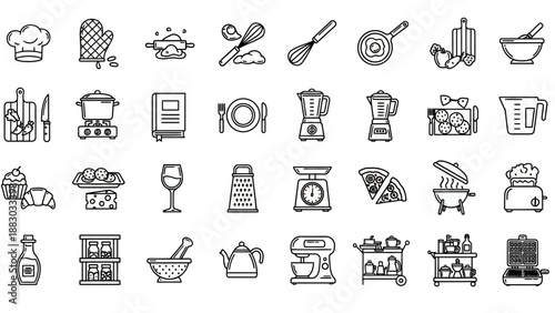 Collection of Kitchen Utensils and Appliances Icons.