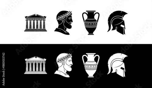 Ancient greek architecture and artifacts illustration