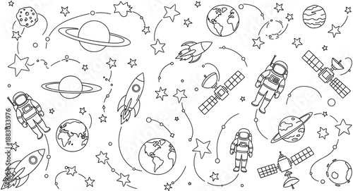 Cosmic Adventure A Whimsical Doodle Collection of Astronauts, Planets, Rockets, and Stars