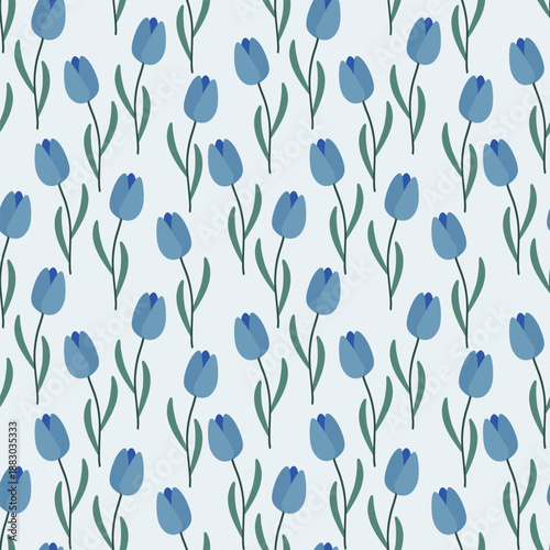 Seamless pattern of tulip flowers. Print for textiles, wallpaper, wrapping paper. Vector illustration in flat style