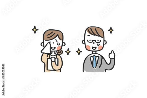 感動する男女の先輩社員