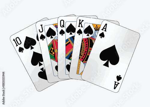 Royal flush in spades showing ten jack queen king and ace playing cards