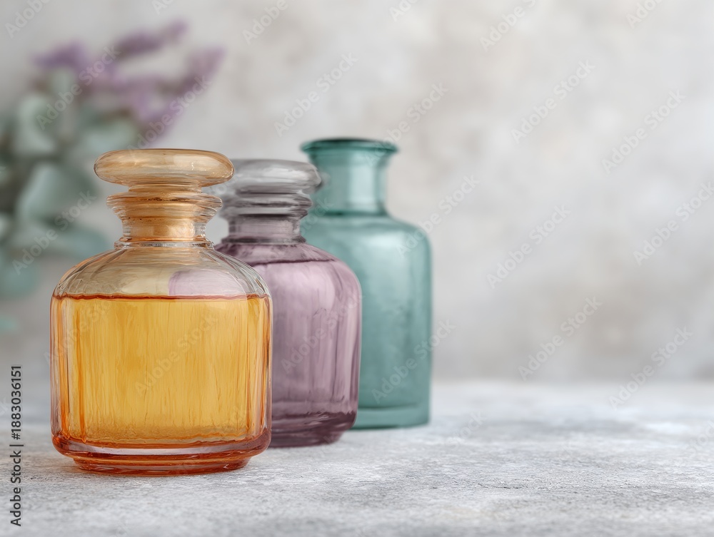 custom made wallpaper toronto digitalThree glass bottles of perfume are lined up on a table