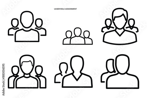 Minimalist Modern user role assignment outine icons set with editable stroke.