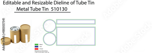 Editable and Resizable Dieline of Metal Tube Tin 510130