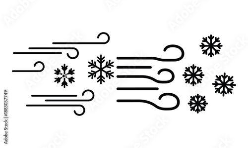 Blizzard wind and snowflakes icon