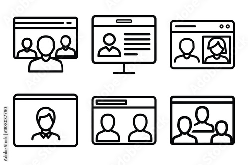 Minimalist Modern community content interaction outine icons set with editable stroke.