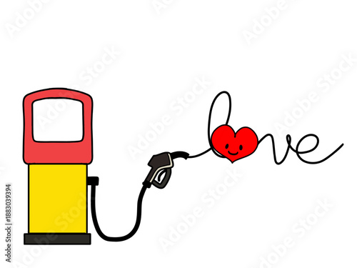 I love you card with gas pump and heart. Vector illustration.
