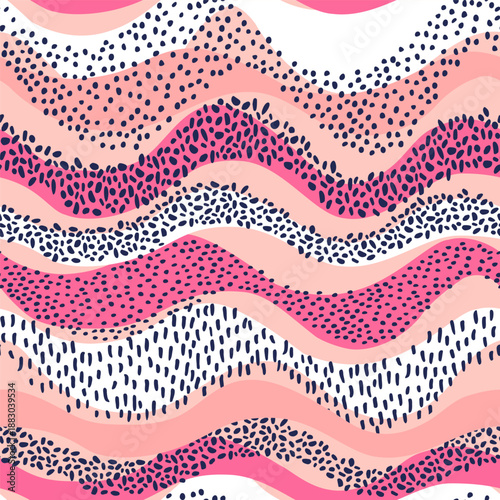 Colorful grunge grainy textured wavy seamless pattern. Abstract doodle wave background. Wavy squiggle doodles texture print. Vector illustration for wallpaper design, fabric textile, paper wrapping