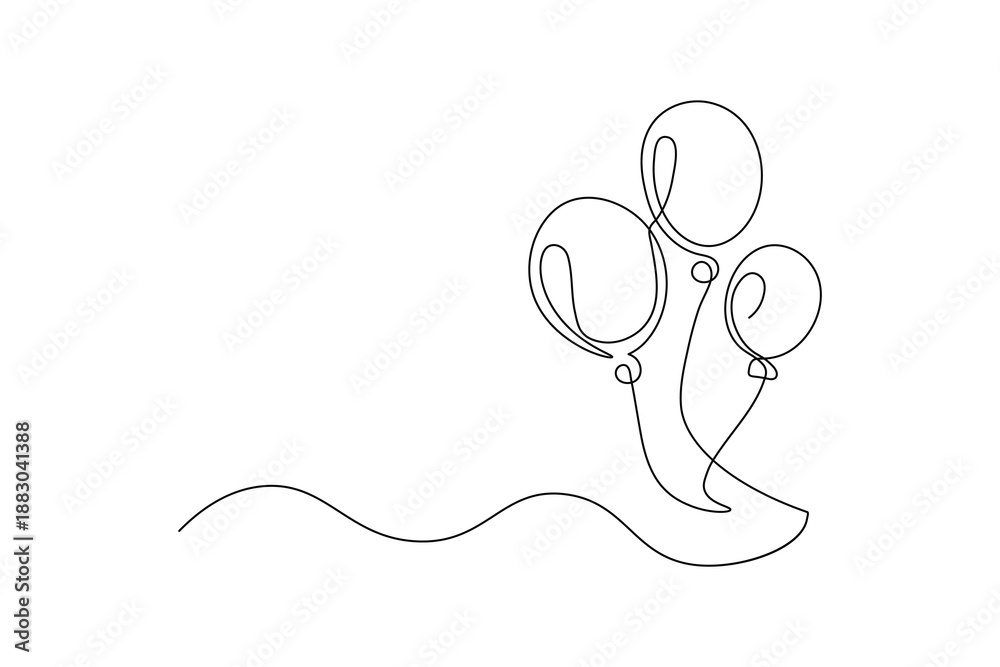 Fototapeta premium Balloon outline continuous line drawing simple party decoration icon 