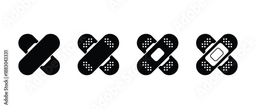 black bandage icons for first aid set