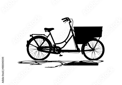 Black bicycle vector, tricycle icon, bike silhouette, cargo bike