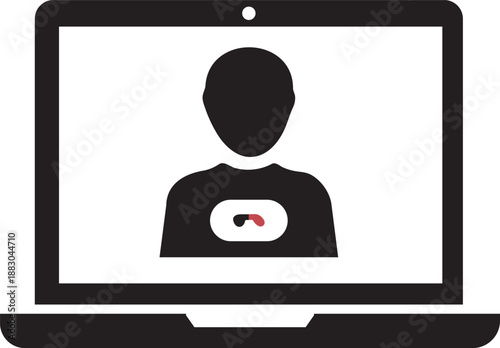 Online meeting participant shown on a laptop screen with a microphone mute icon