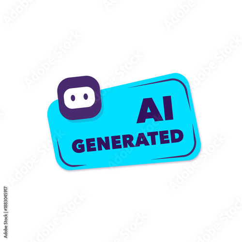Blue version of sticker on the theme of AI with a robot icon and black text