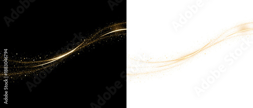Wallpaper Mural Golden glitter wave with sparkling particles flowing on dark and light background. PNG image of Swirling golden glitter dust particles forming abstract circular trails. Torontodigital.ca